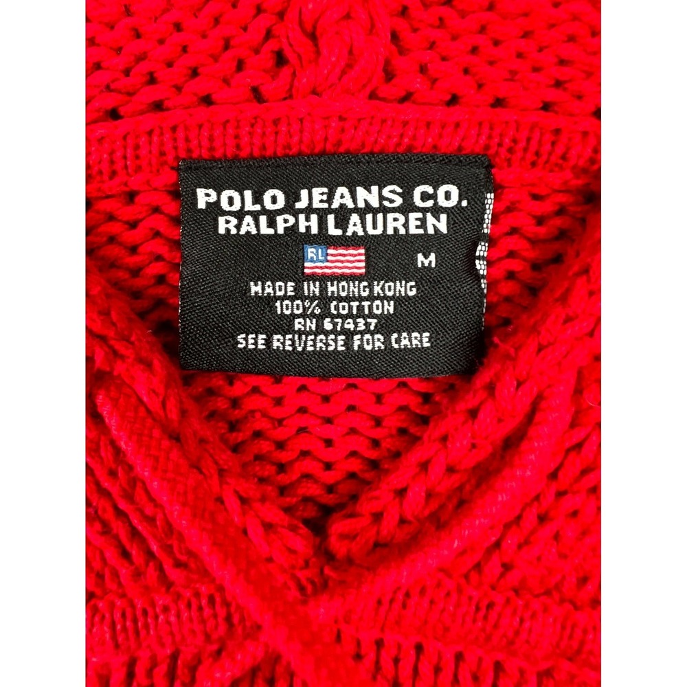 VTG Ralph Lauren Polo Jeans Co Sweater Womens M Red Knit Striped Cotton Hooded - Picture 4 of 8